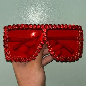 Red Crystal Embellished Sunglasses